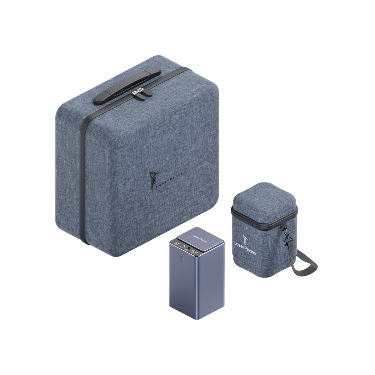 laserpecker carry case holding laser engraver and powerpack plus and power bank storage bag.