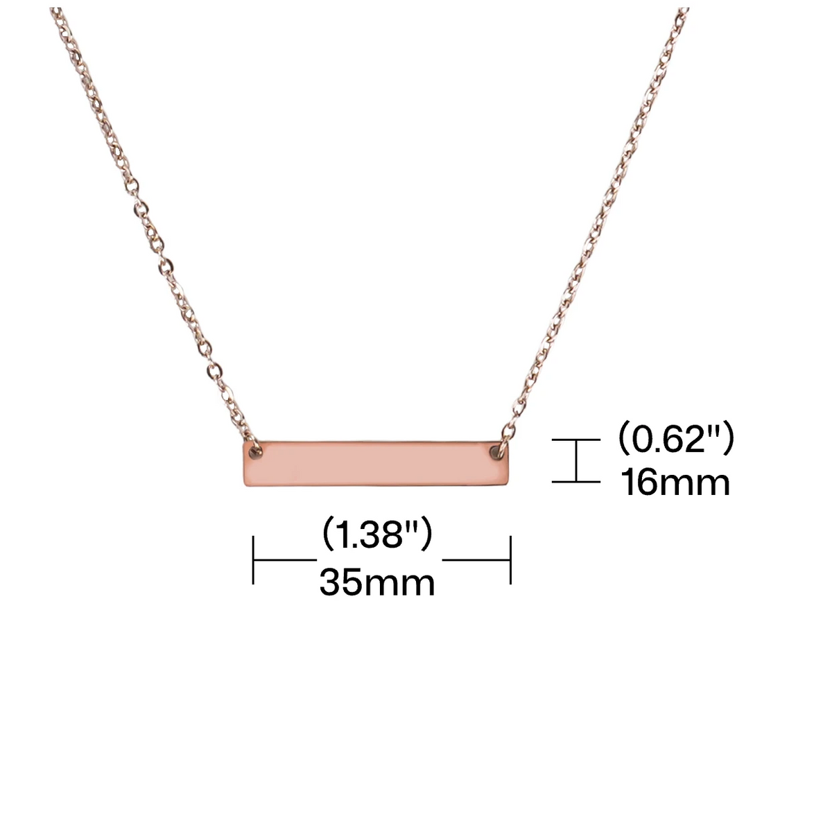 stainless steel bar necklace blank with length width and thickness dimensions for laser engraving setup.