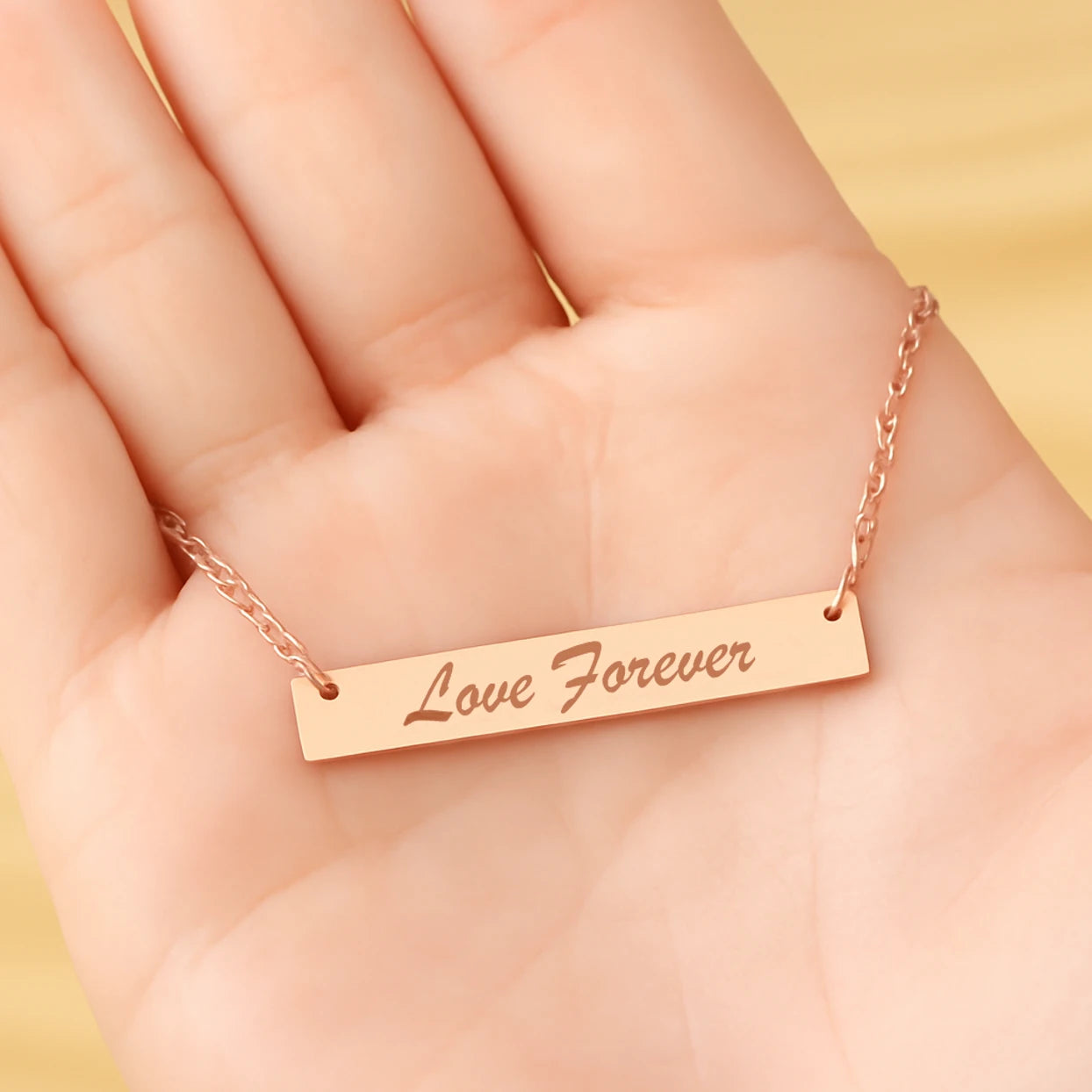 stainless steel horizontal bar pendant blank with smooth surface for laser engraving custom text minimalist jewelry.