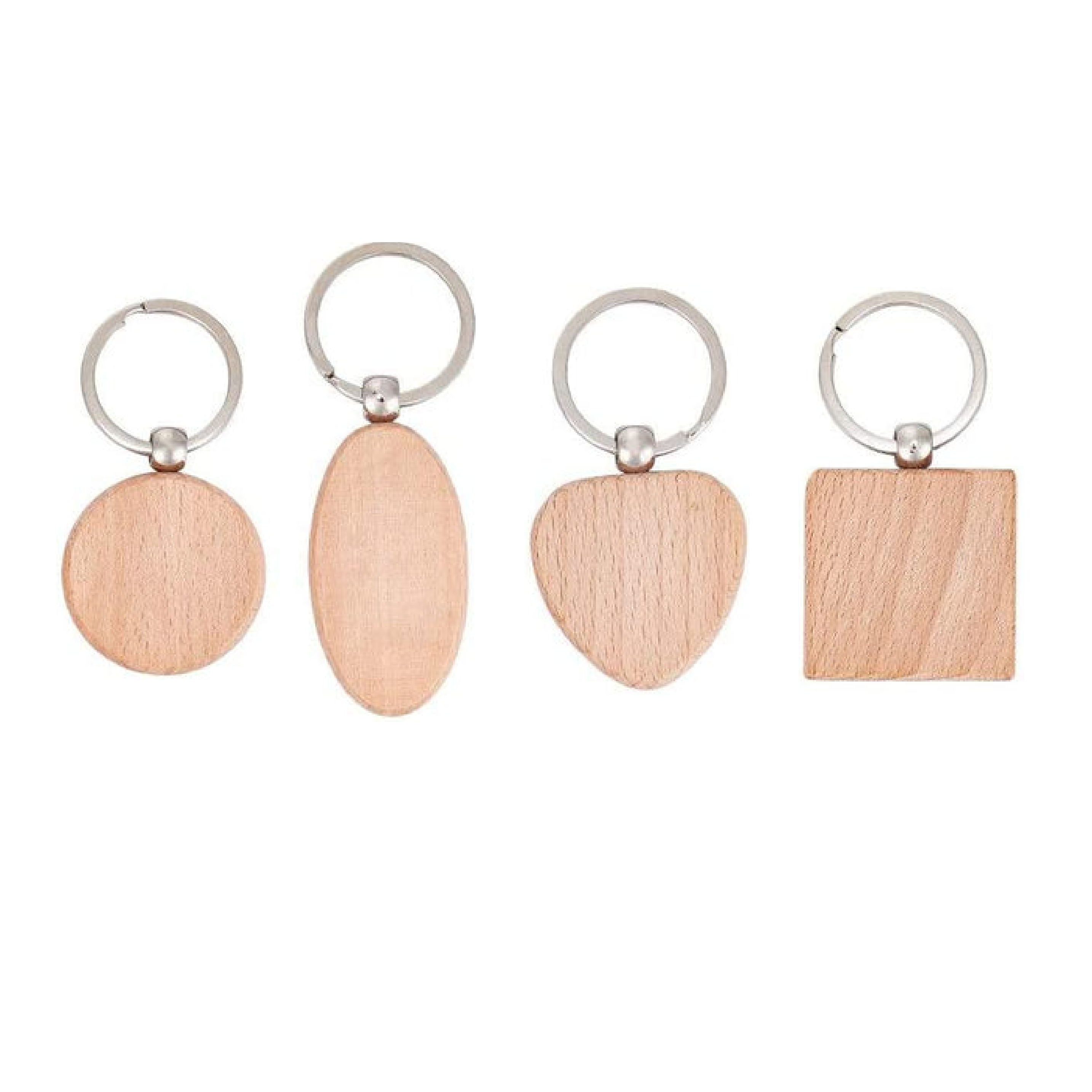random assorted wooden keychain blanks for laser engraving mixed shapes and wood types diy craft supplies.