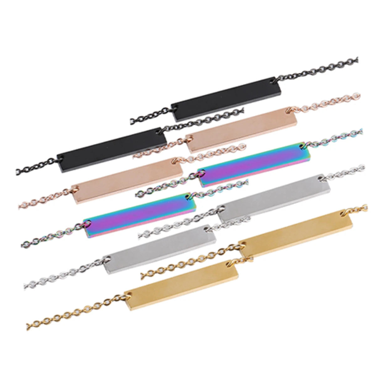 stainless steel horizontal bar necklace blanks for laser engraving minimalist metal pendant custom name jewelry gift for him her.