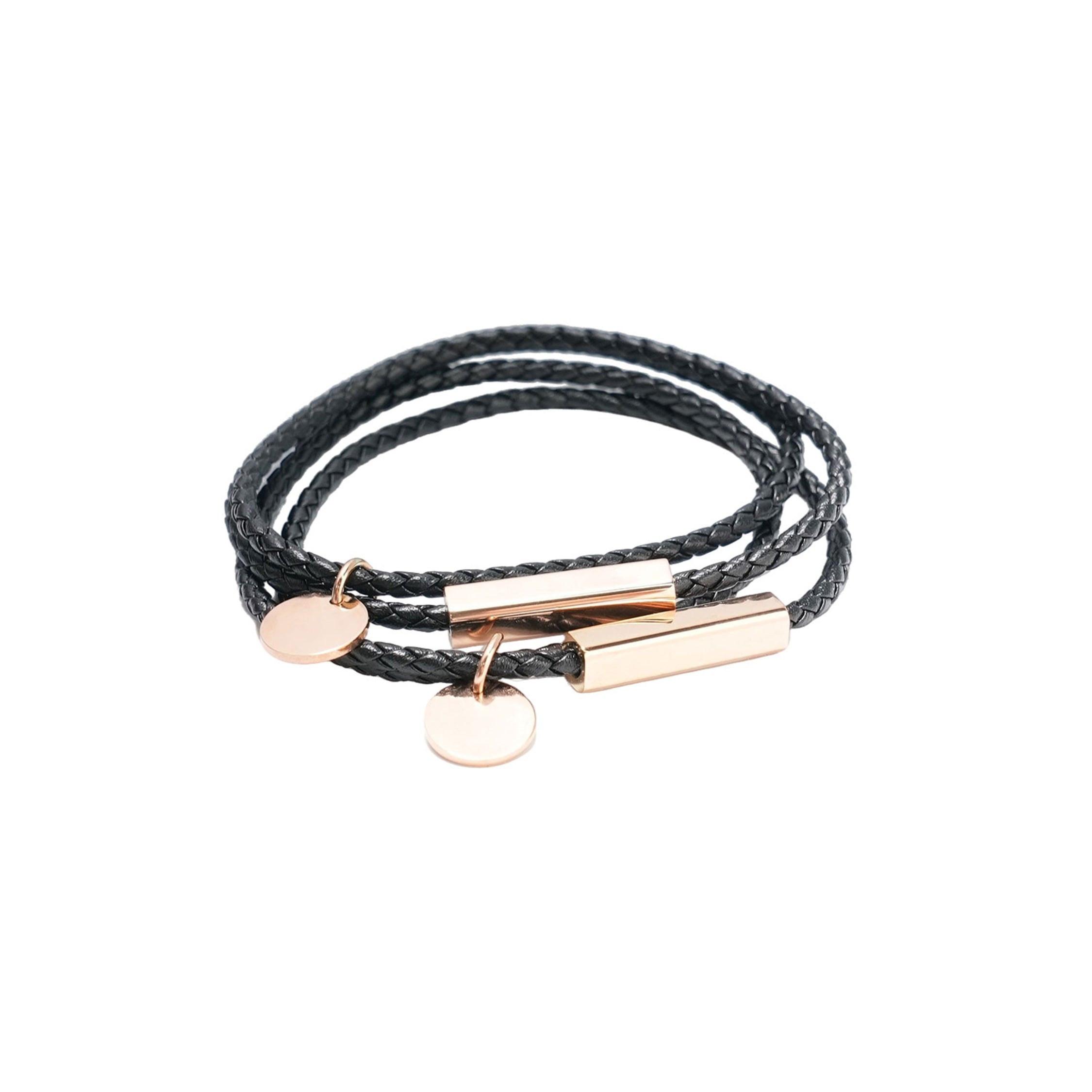 braided leather bracelet with stainless steel rod blanks for laser engraving adjustable cord bracelet personalized gift for men women.