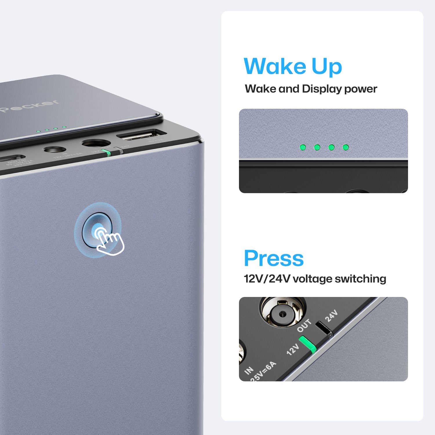 laserpecker powerpack plus with voltage switching and wake to display power.