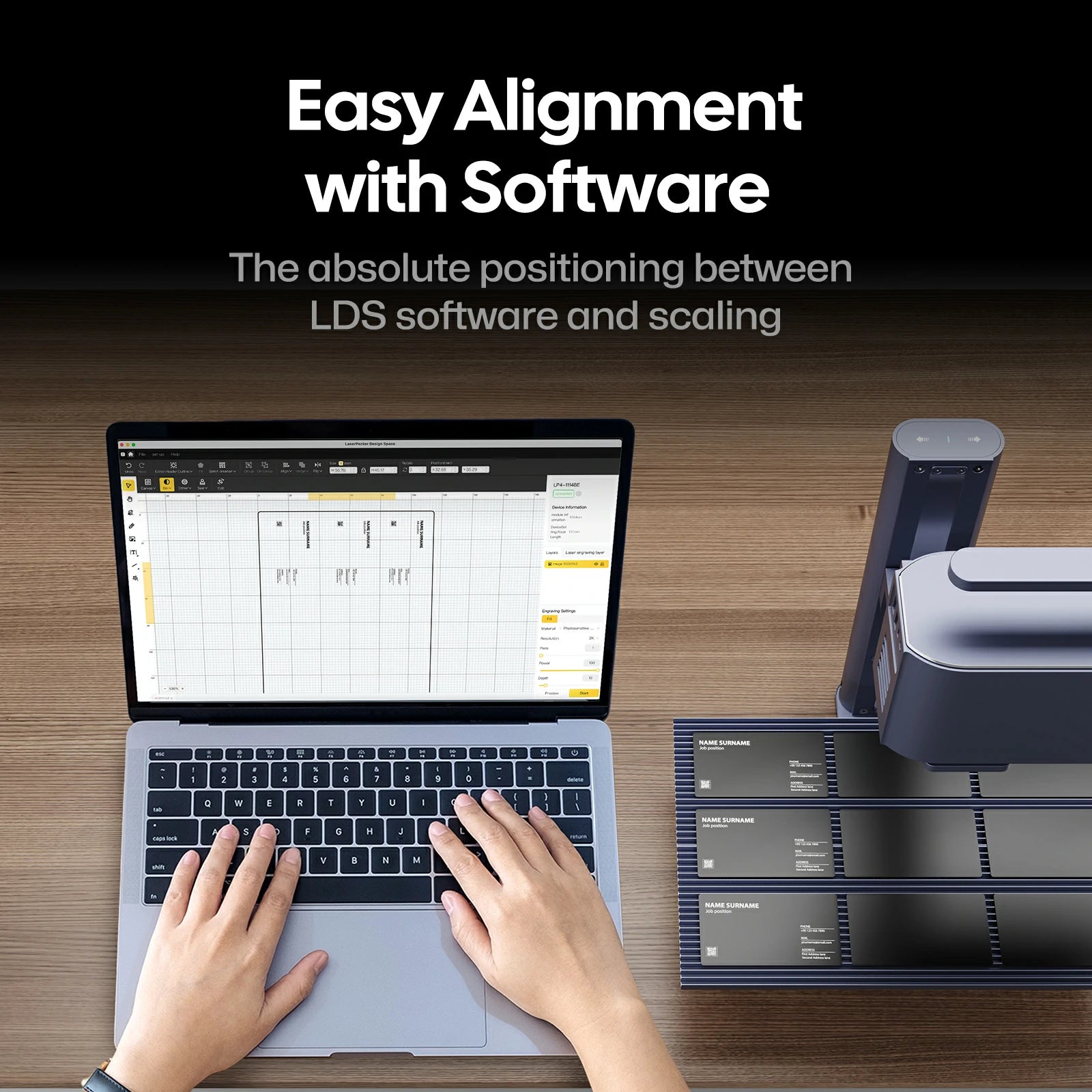 laserpecker lds software interface for batch engraving alignment and grid layout positioning.