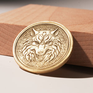 Laser engraving materials: A Brass Coins engraved with a wolf