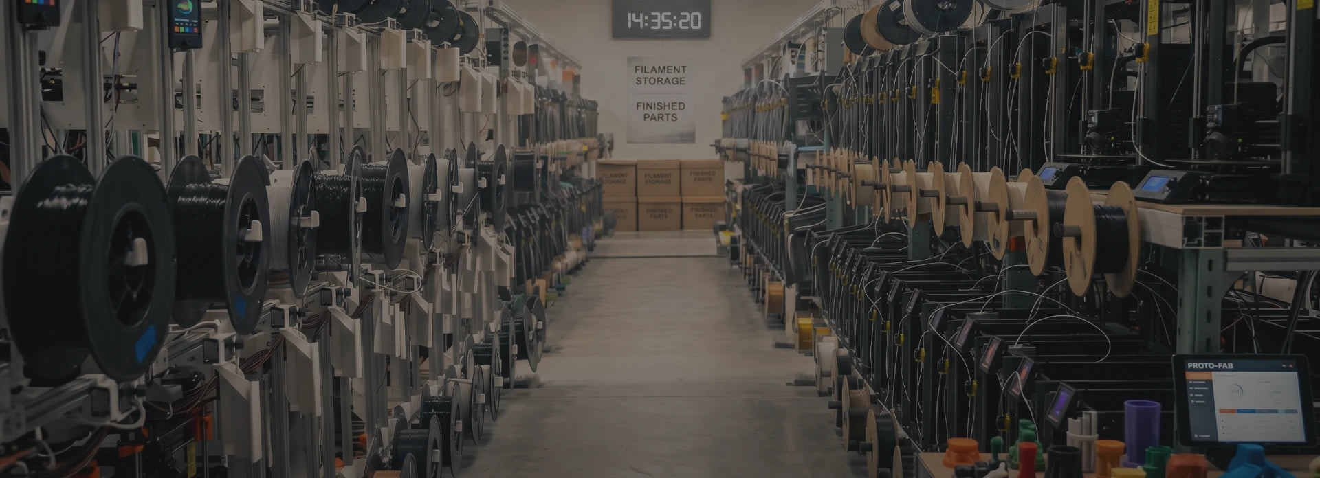 Commercial 3D print farm producing custom 3D printed products for laser engraving, branding, serial numbering, and personalized applications.