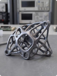 Metal skeletal structure engraved with serial numbers.