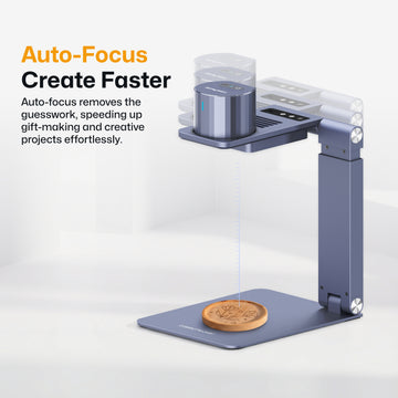 LaserPecker laser engraver with auto-focus feature on white background — remove guesswork and create faster for effortless gift-making. 