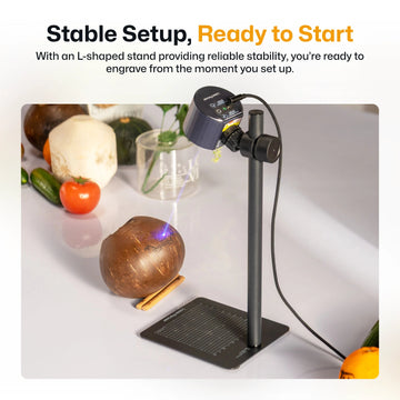 LaserPecker L-shaped stand for laser engraver setup providing reliable stability. Stable setup, ready to start engraving immediately. 