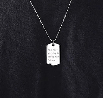 LaserPecker LP4 custom laser engraved a personalized motto on a metal pendant.