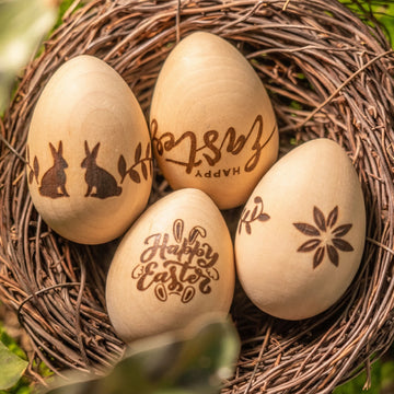 wooden easter egg with laser engraved bunny and floral design personalized spring holiday ornament.