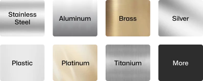 LaserPecker LP5 20W Fiber Laser feature panel: Details that the fiber laser enables deeper engraving & thin metal cutting (4X the power of standard 5W lasers) for industrial-grade results on metals/plastics, with supported material samples (Stainless Steel, Aluminum, Brass, Silver, Plastic, Platinum, Titanium) shown in the grid below.