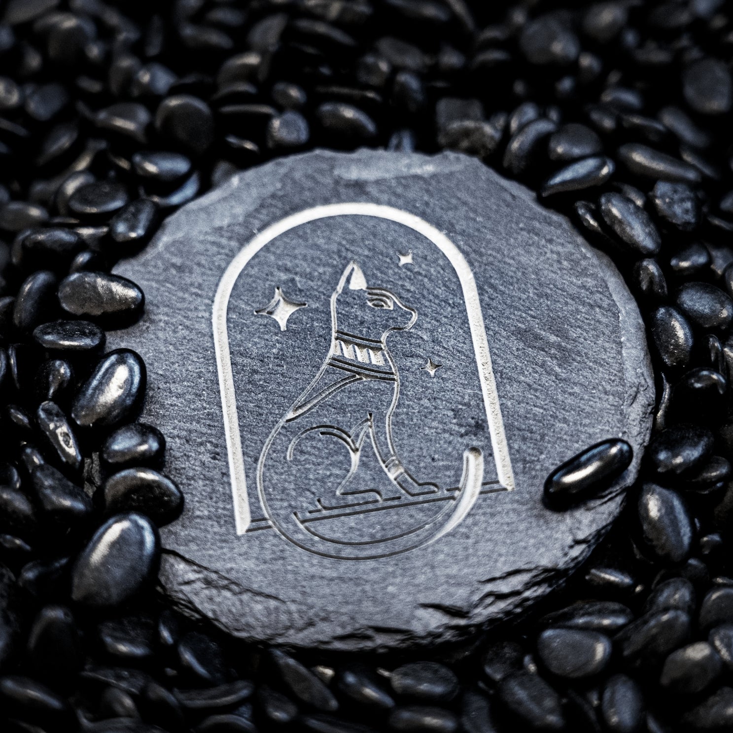 Stone Slate Coasters Circle Black (6pcs / 24pcs)