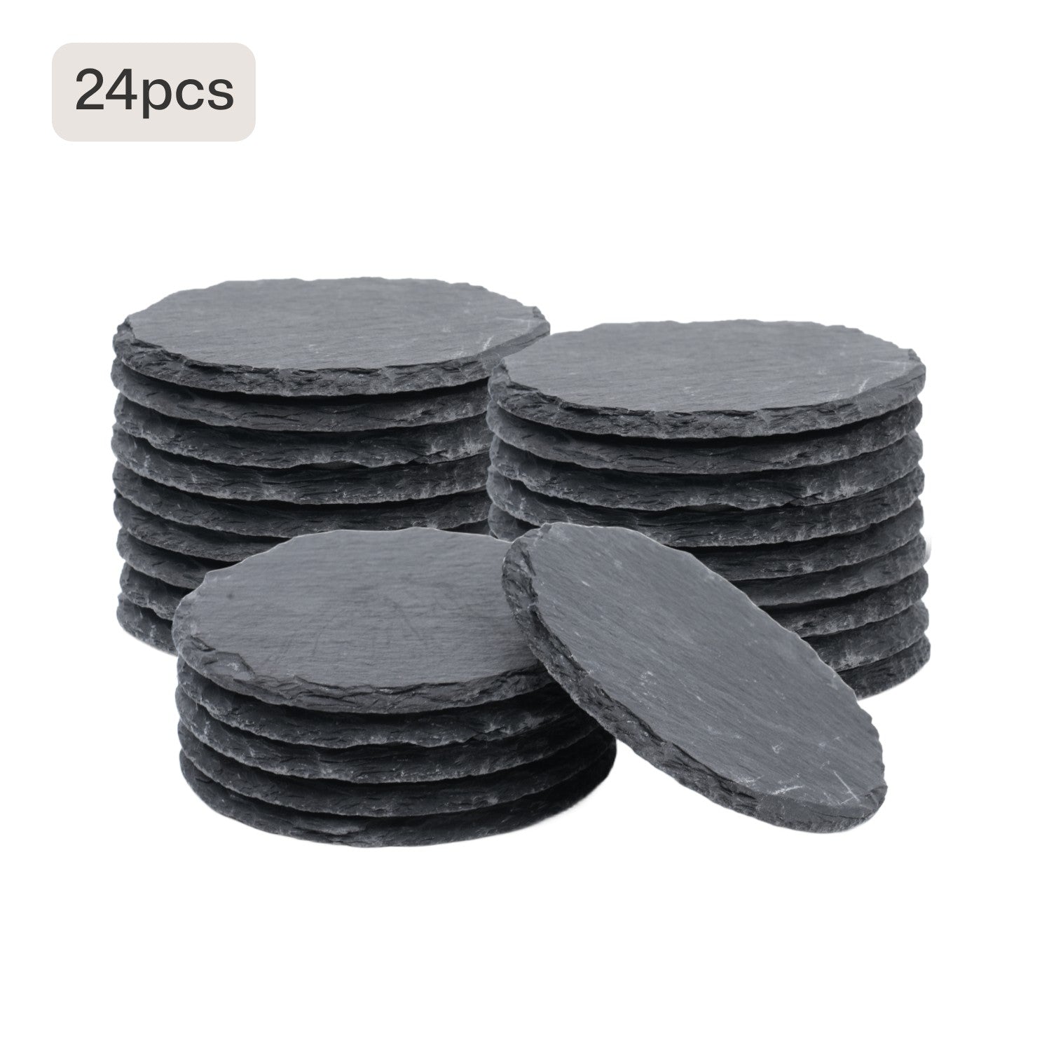 Stone Slate Coasters Circle Black (6pcs / 24pcs)