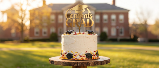 Personalized DIY candle displayed on a graduation cake.