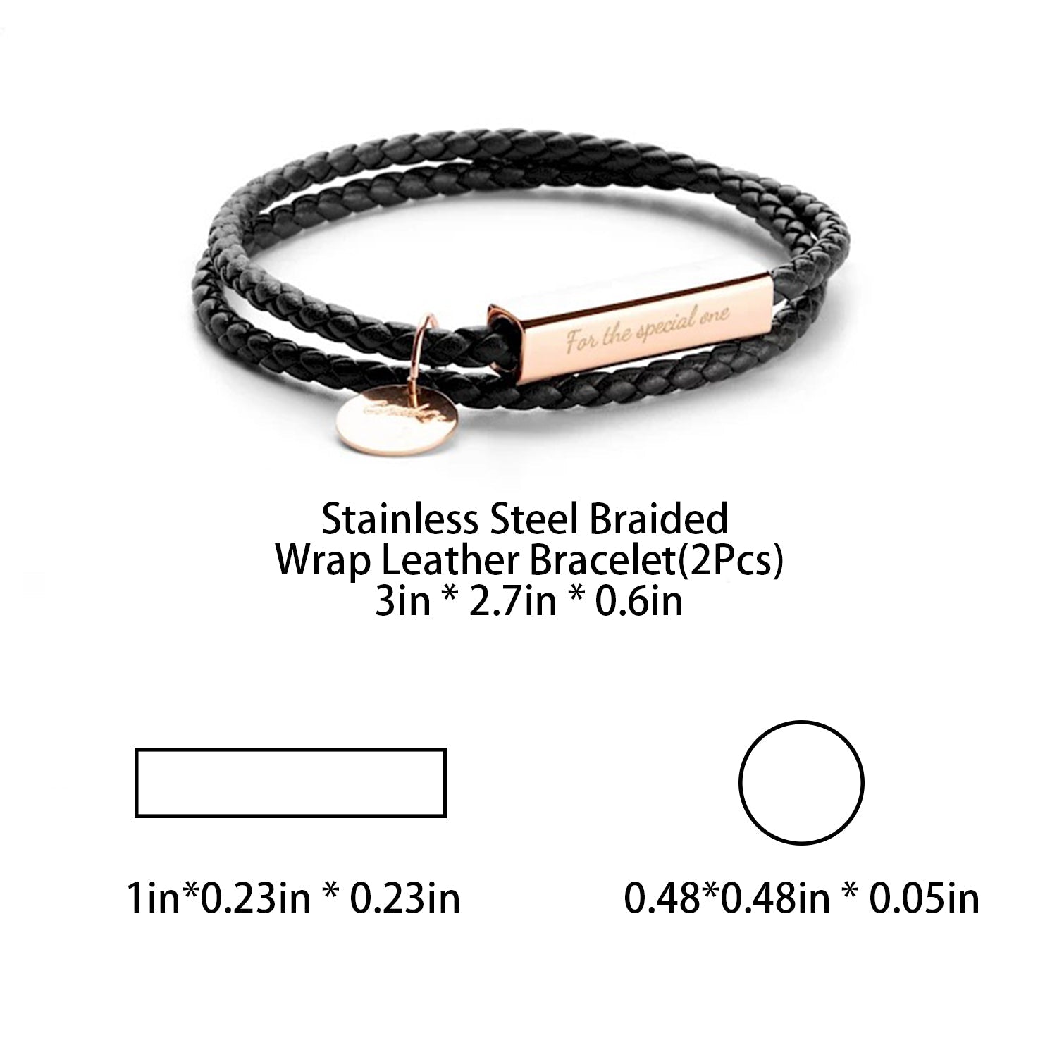 Stainless Steel Braided Wrap Leather Bracelet Size
