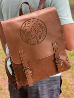 laser engraved leather backpack