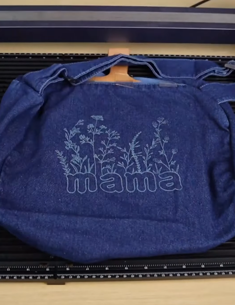 laser engraved denim backpack