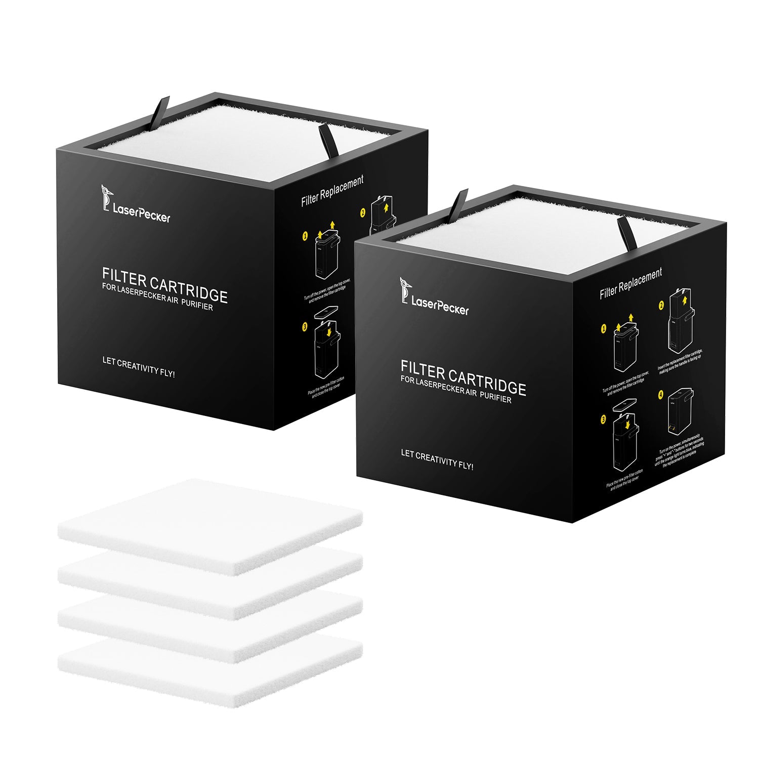 laserpecker air purifier filter set 2 packs replacement filters for desktop air purifier on lp series laser engravers.