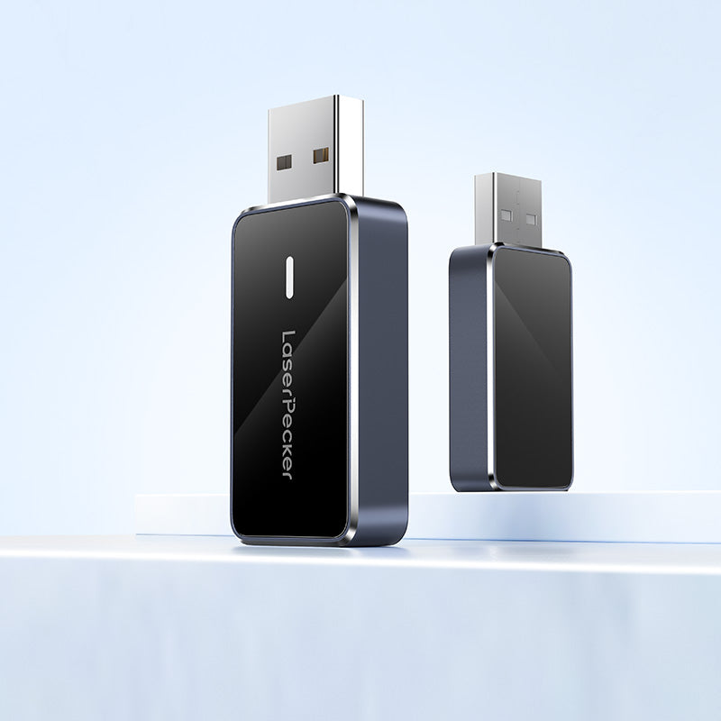 laserpecker bluetooth dongle pair for wireless file transfer to laser engraver with status light.