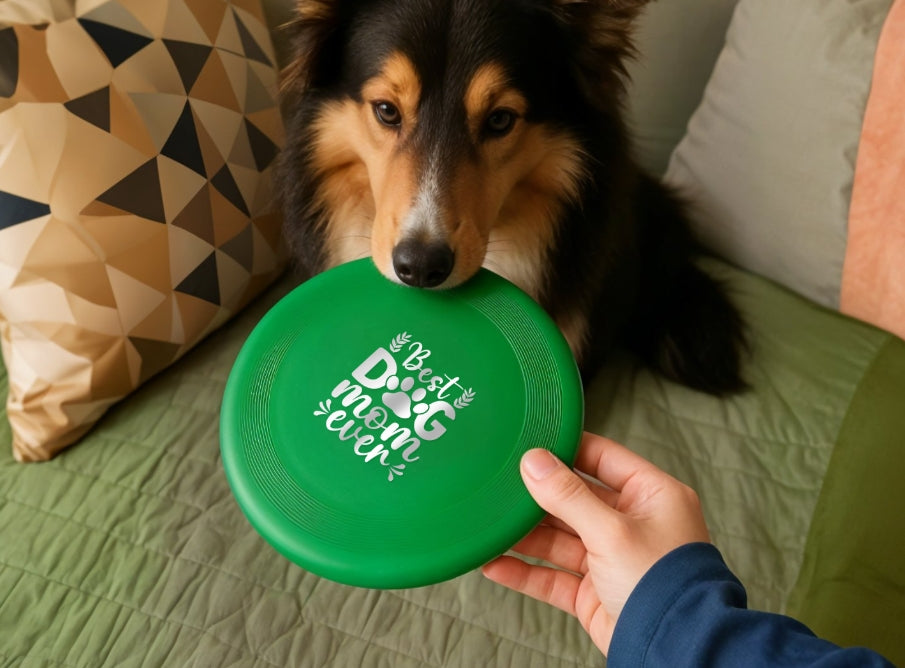 Metal dog frisbee with engraved pattern