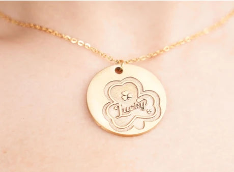 Metal necklace pendant with laser engraving