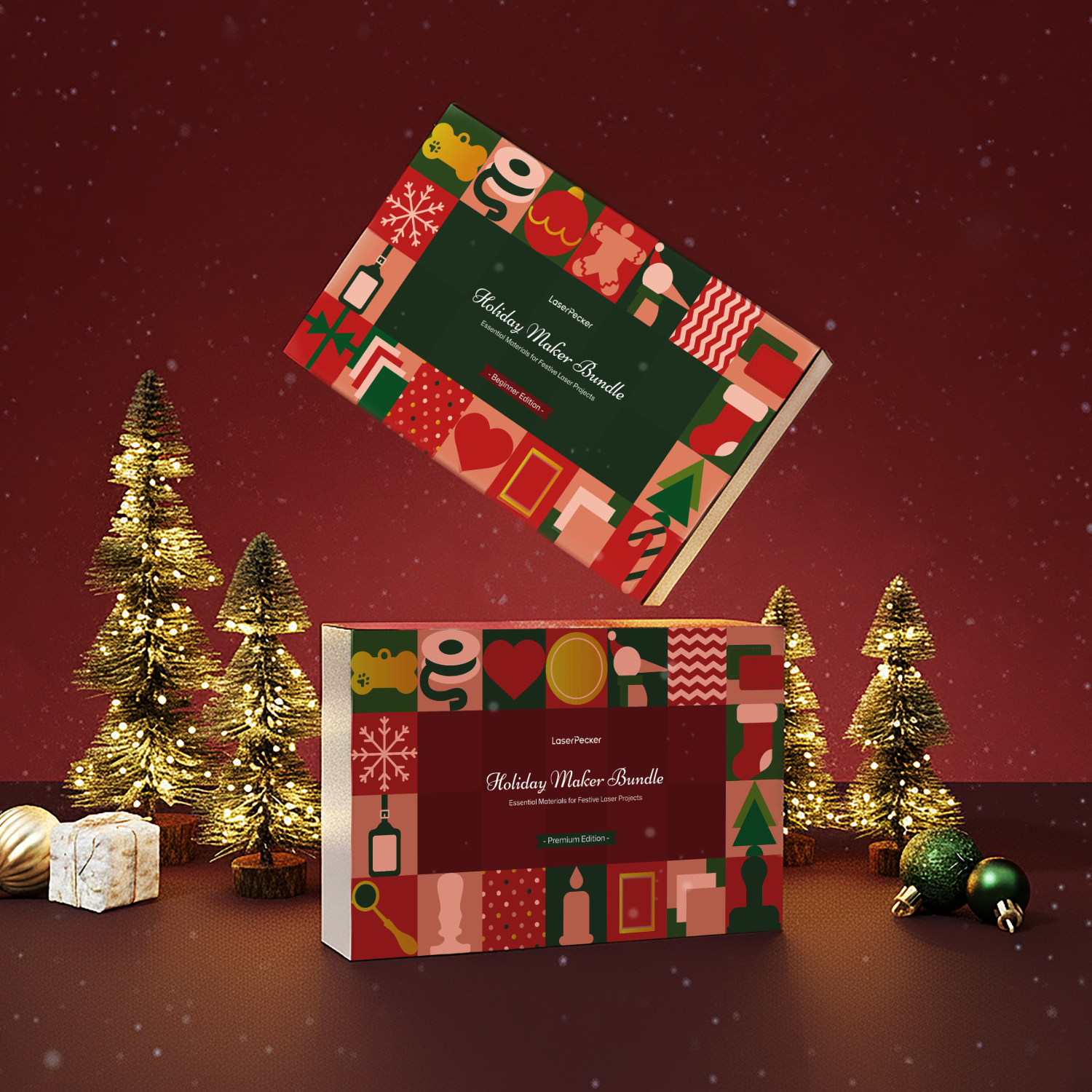 laserpecker holiday maker bundle gift set for laser engraving includes blanks accessories and supplies for diy christmas crafts.