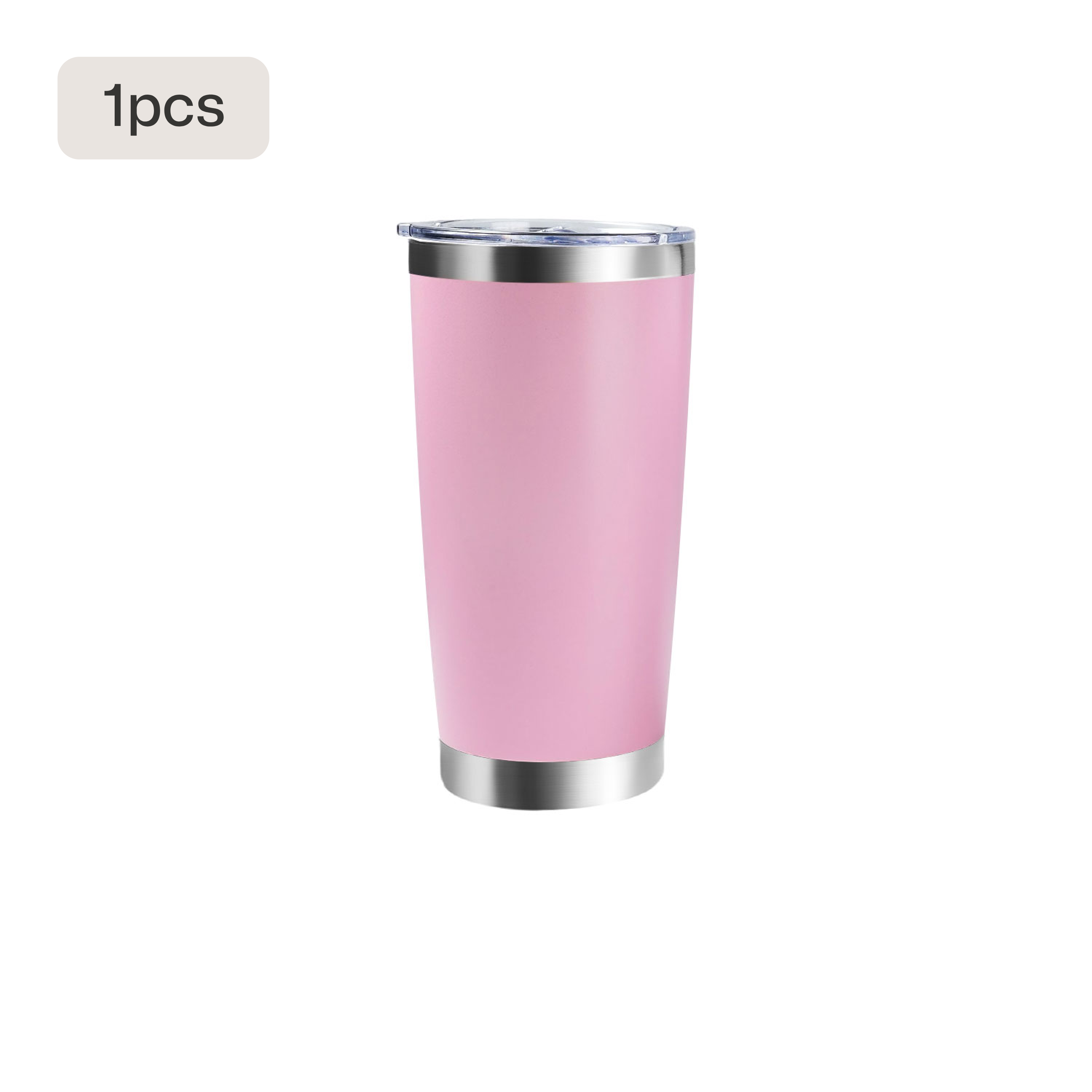 Single 20oz pink stainless steel tumbler with clear lid for custom laser engraving.
