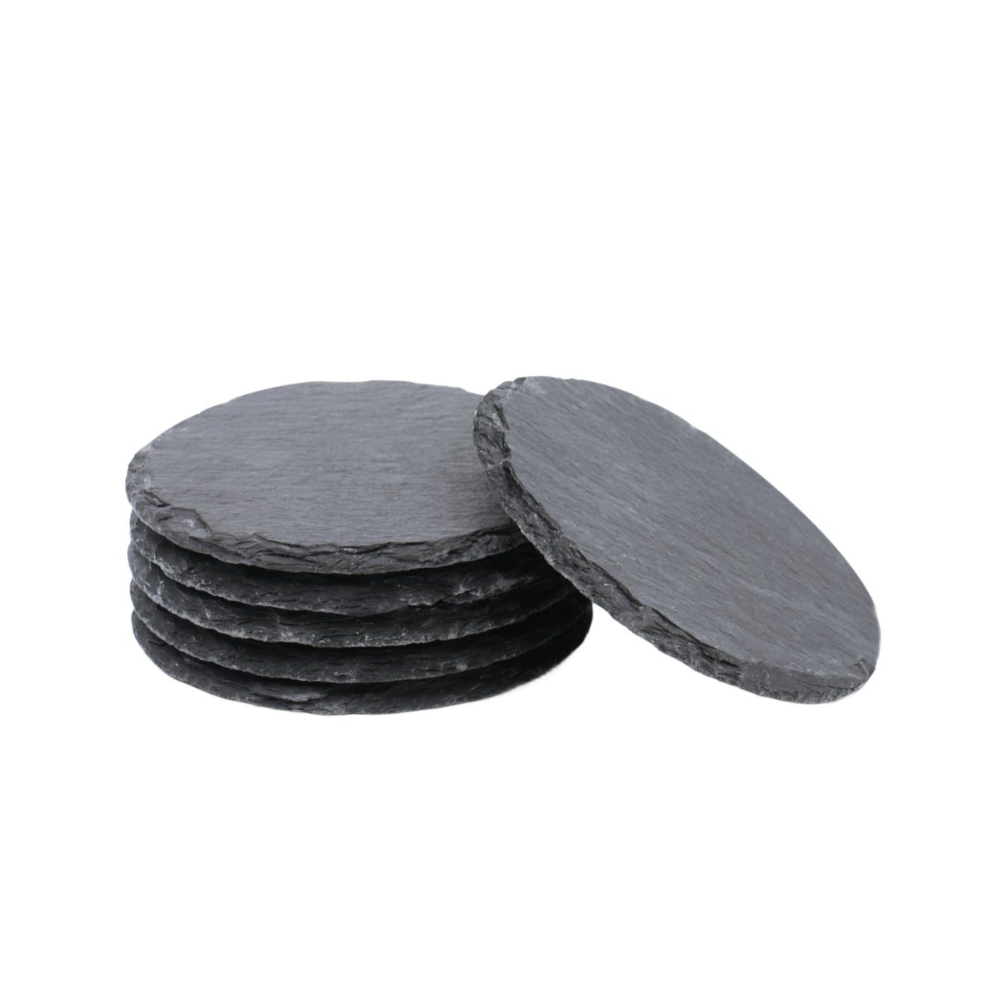 set of 6 black round slate coasters blank for laser engraving custom rustic wedding party favors or bar gifts.