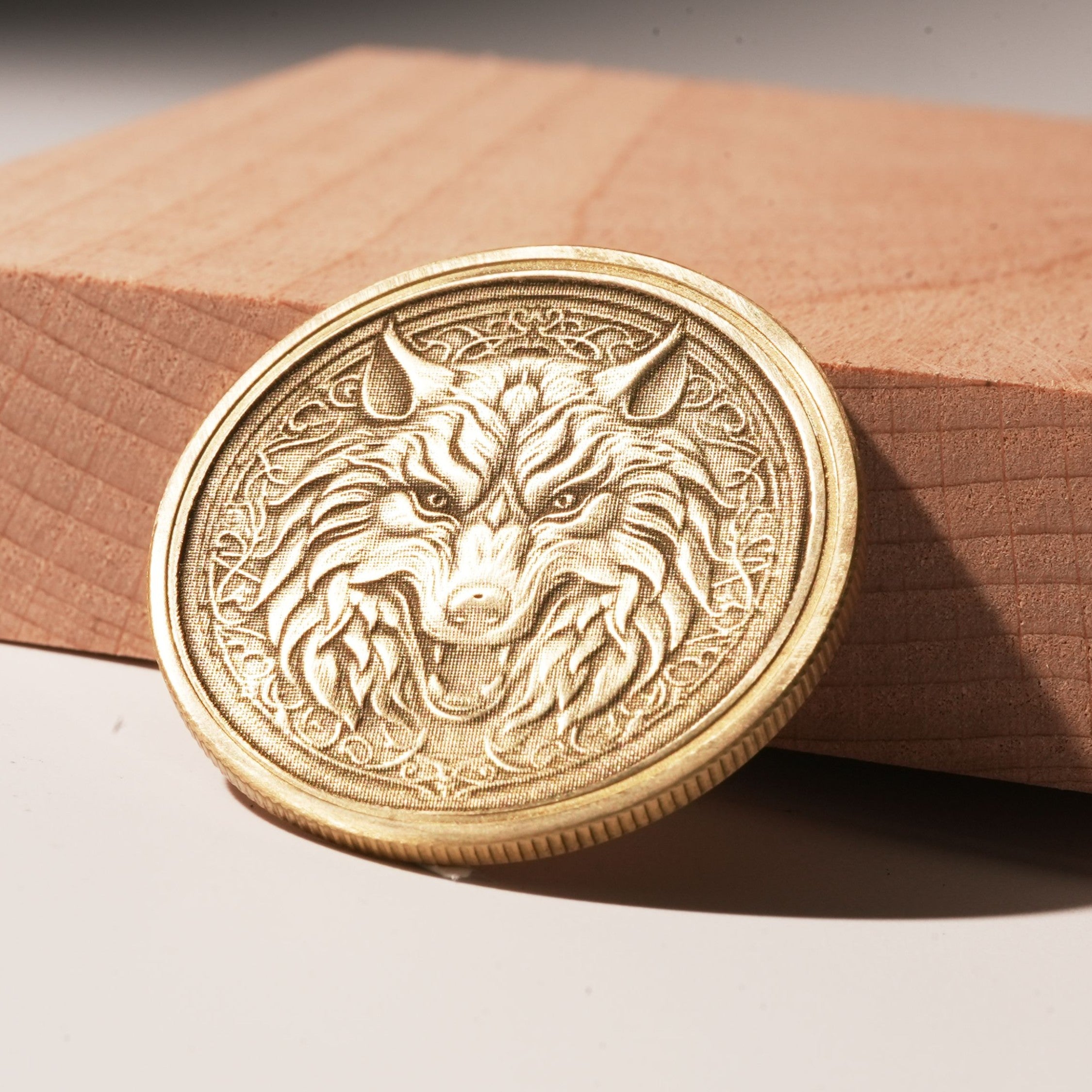 blank brass coin with laser engraved custom logo and text for challenge coin commemorative gift.