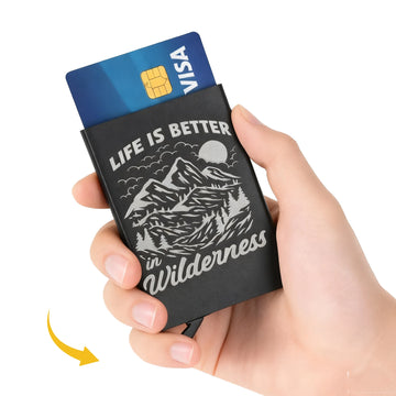 sliding card case with credit cards inside laser engraving blank for custom men accessory gift.