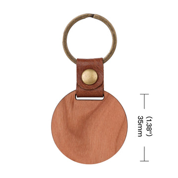 cherry wood circular keychain blank with diameter measurement for laser engraving machine setup.