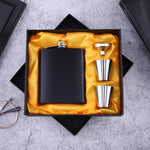 stainless steel hip flask in velvet gift box for laser engraving bridal party groomsman present.
