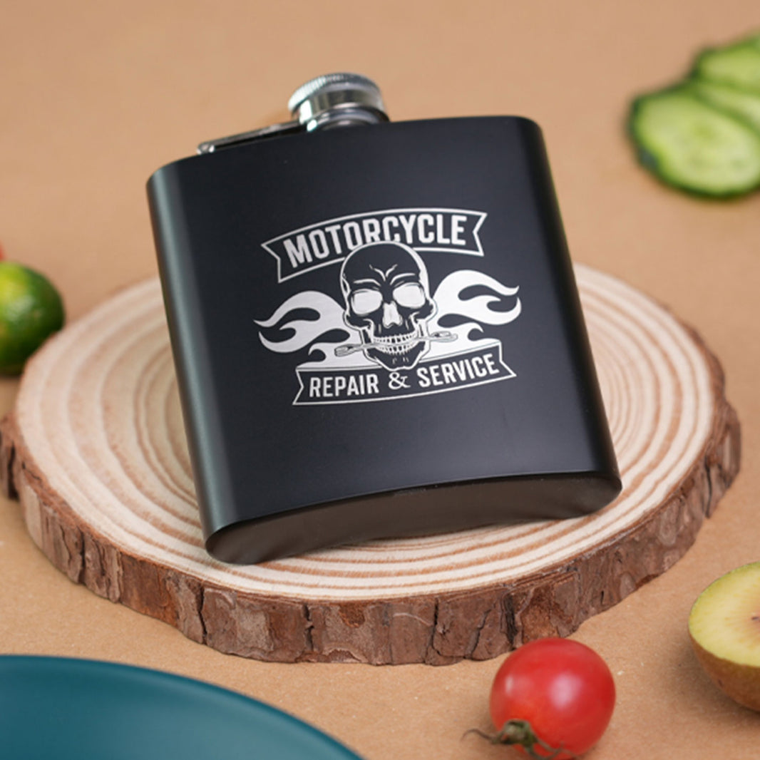 stainless steel hip flask with laser engraved name and date personalized groomsman wedding party gift.