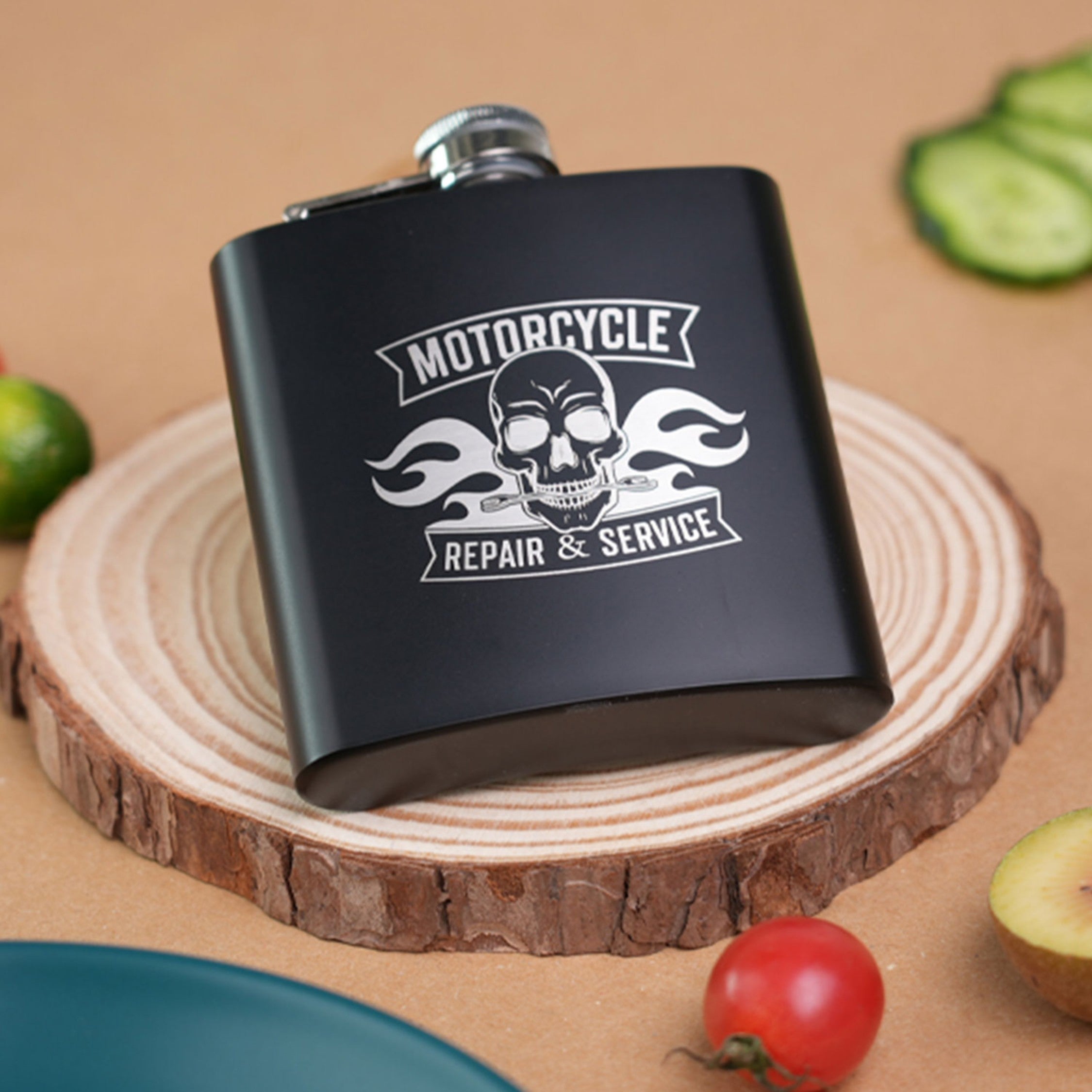 stainless steel hip flask with laser engraved name and date personalized groomsman wedding party gift.