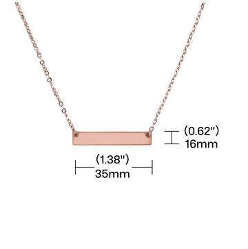 stainless steel bar necklace blank with length width and thickness dimensions for laser engraving setup.