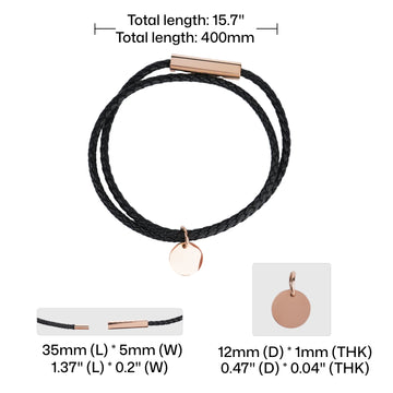 braided leather bracelet with steel rod length dimensions for laser engraving fit sizing.
