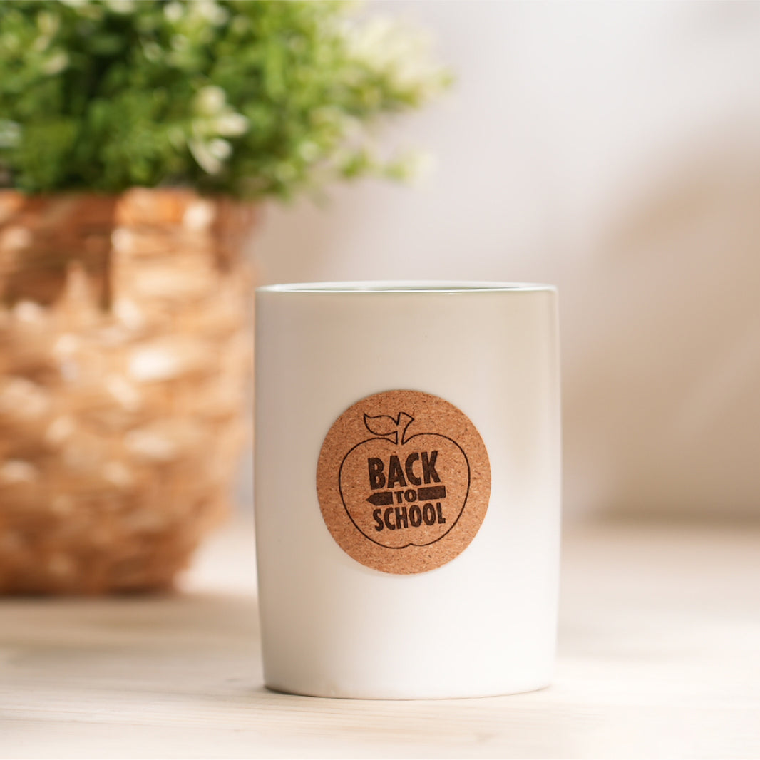 round cork label sticker with laser engraved custom monogram for wedding favor honey jar lid.