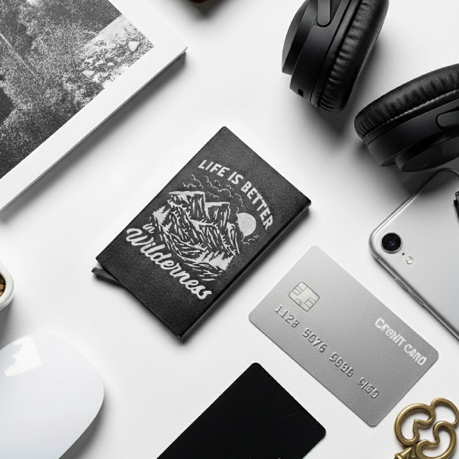 sliding credit card case with custom laser engraved name or initials personalized edc gift for men.