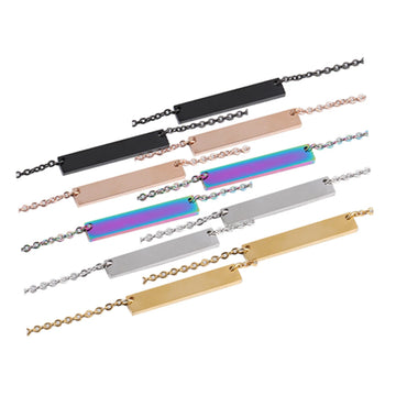 stainless steel horizontal bar necklace blanks for laser engraving minimalist metal pendant custom name jewelry gift for him her.