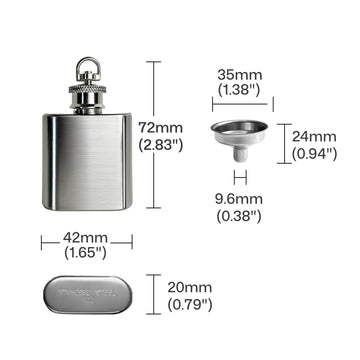 technical drawing of stainless steel keychain blank with laser engraving area dimensions.

