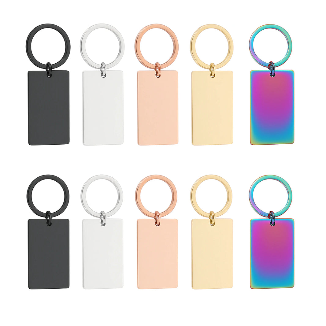stainless steel rectangular keychain blanks for laser engraving metal keyring custom name or logo durable edc accessory.