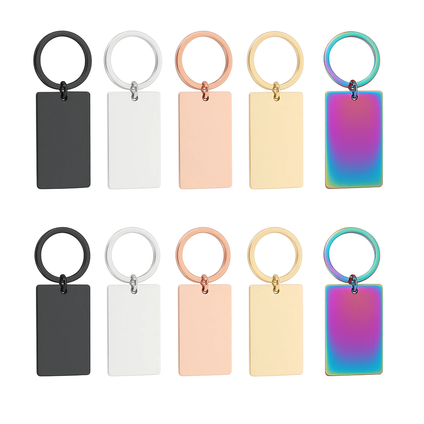 stainless steel rectangular keychain blanks for laser engraving metal keyring custom name or logo durable edc accessory.