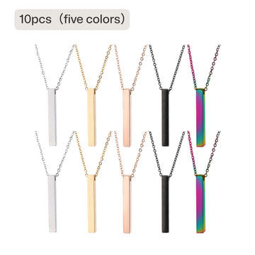 10 pack stainless steel vertical bar necklace blanks for laser engraving minimalist metal pendant custom name or date jewelry gift for him her.
