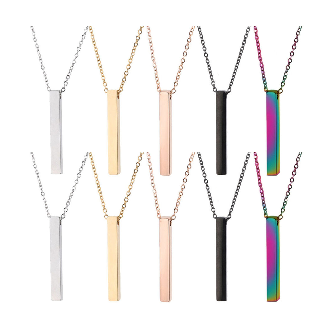 stainless steel vertical bar necklace blanks for laser engraving minimalist metal pendant custom name or date jewelry gift for him her.