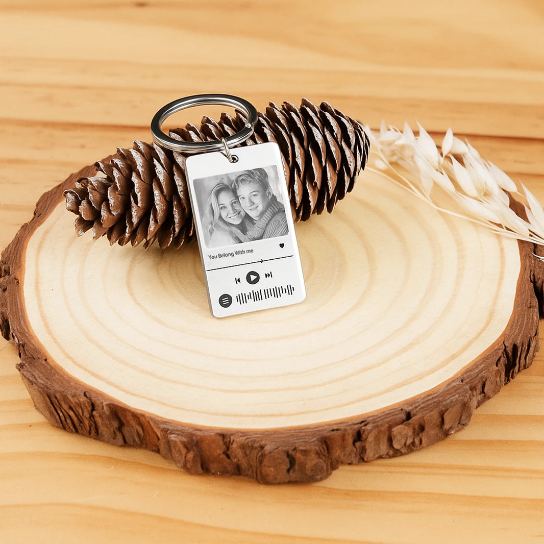stainless steel keychain with laser engraved name and date personalized gift for him.