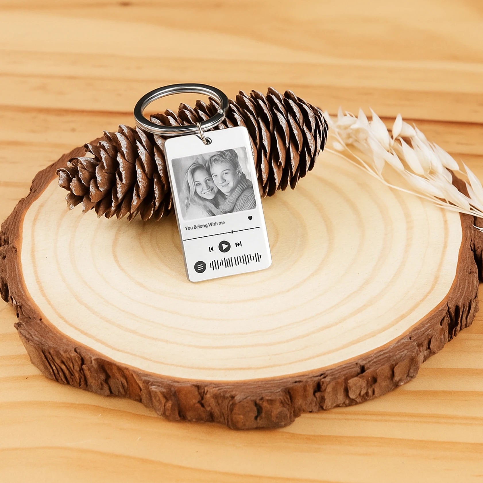stainless steel keychain with laser engraved name and date personalized gift for him.