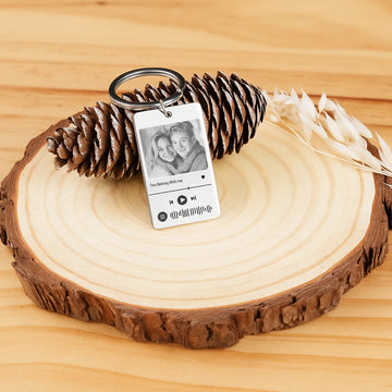 stainless steel keychain with laser engraved name and date personalized gift for him.
