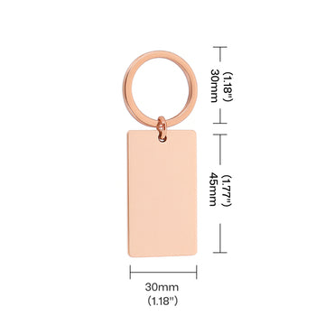 stainless steel rectangular keychain with length width and thickness dimensions for laser engraving.