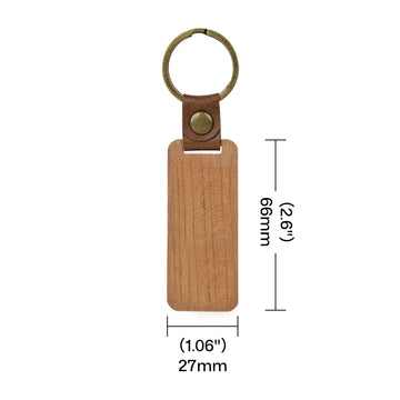 rectangular walnut keychain blank with length width and thickness dimensions for laser engraving setup.